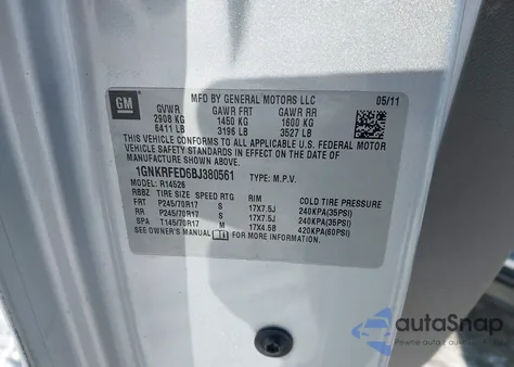 2011 Chevrolet Traverse Ls из США, поврежденный, VIN 1GNKRFED6BJ380561